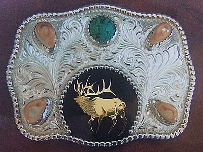 elk ivory turquoise silver buckle