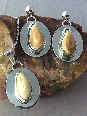 elk ivory silver necklace and earrings