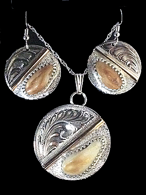 elk ivory silver necklace and earrings