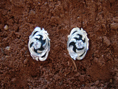 silver oval cz earrings